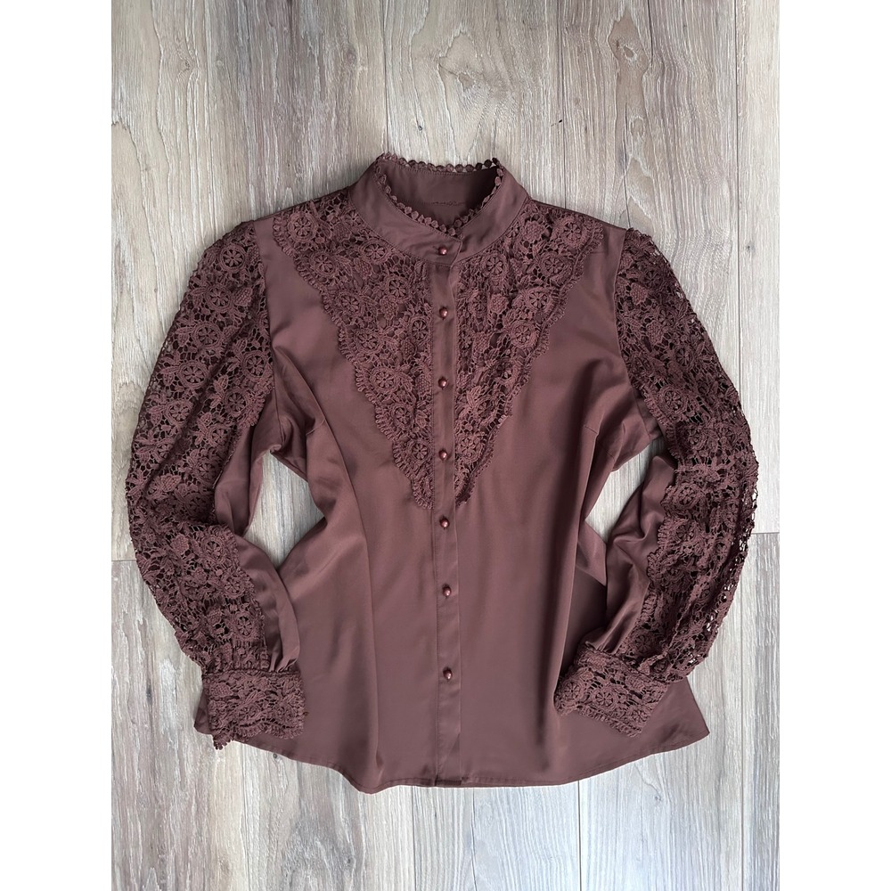 Rooscier Victorian Lace Long Sleeve Blouse XL Romantic Dark Academia Country
